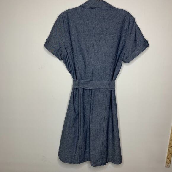 Hope & Honey Size 6 Cotton Chambray Button Up Belted Short Sleeve Shirt Dress - Picture 6 of 10